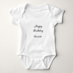 Happy birthday blue background name stylish elegan baby bodysuit