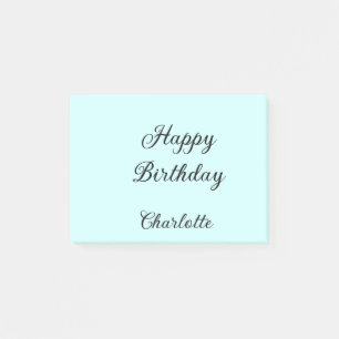 Happy birthday blue background name stylish elegan post-it notes