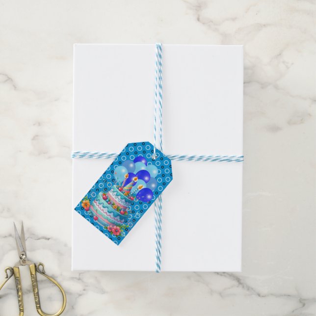 Happy Birthday Blue Balloons Gift Tags (With Twine)
