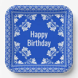 Happy Birthday Blue Bandanna Paper Plate