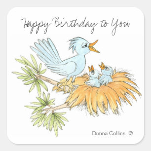 Happy Birthday Blue Birds Square Sticker
