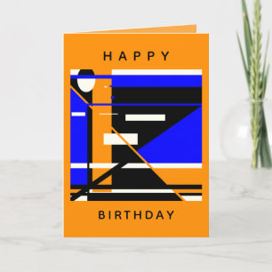 Happy Birthday Blue Black White Orange MCM Look Card