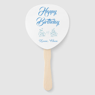 happy birthday blue cake heart name love pastel  hand fan