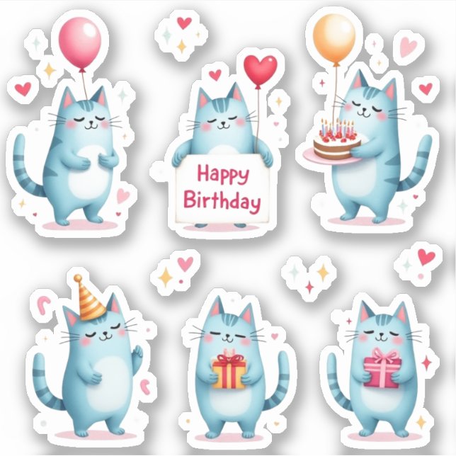 Happy Birthday - Blue Cats - Cake Balloons Gifts - (Front)