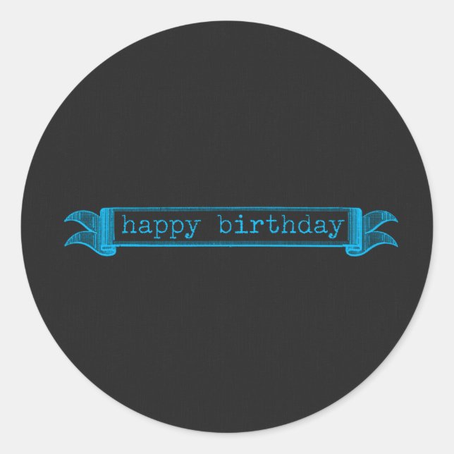 Happy Birthday Blue chalkboard Classic Round Sticker (Front)