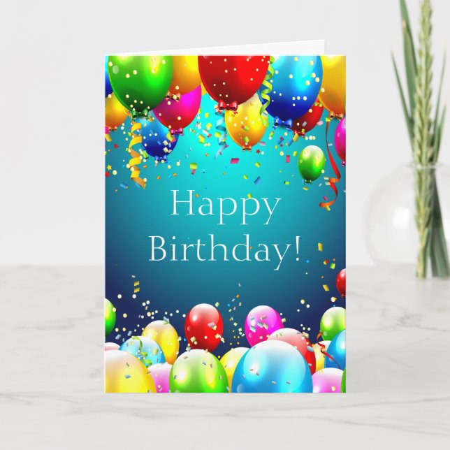 Happy Birthday - Blue Coloured Balloons - Customis Card (Front)