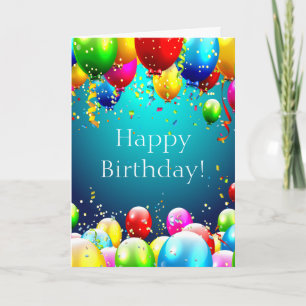 Happy Birthday - Blue Coloured Balloons - Customis Card