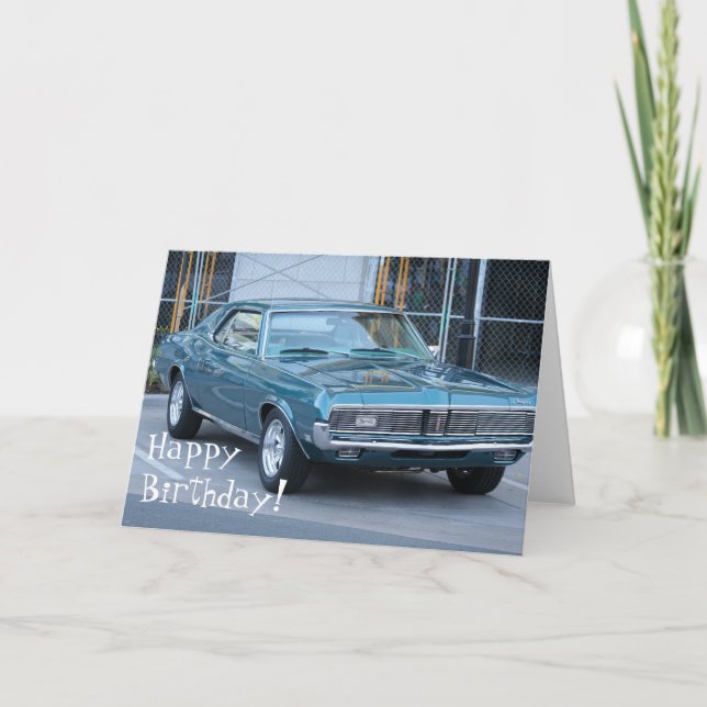 Happy Birthday Blue Cougar Automobile card (Front)