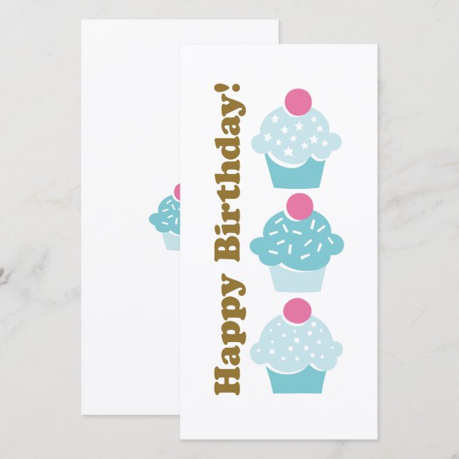 Happy Birthday Blue Cupcake Card (Front/Back)