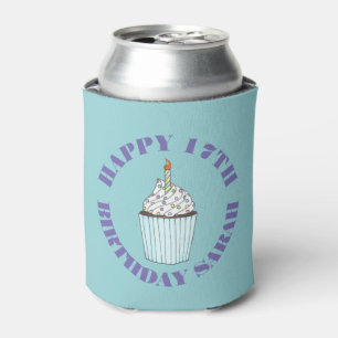 Happy Birthday Blue Cupcake Sprinkles Frosting Can Cooler