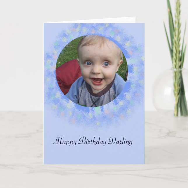 Happy Birthday Blue Custom Photo Greeting Card (Front)