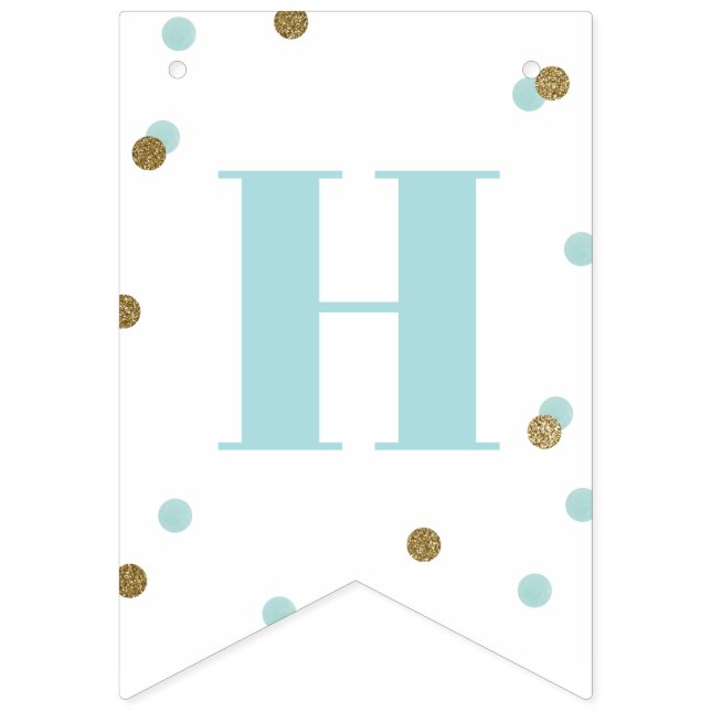 Happy Birthday Blue Gold Confetti First Birthday Bunting (Second Flag)