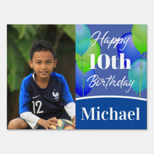 Happy Birthday Blue Green Balloons Outdoor Yard Garden Sign