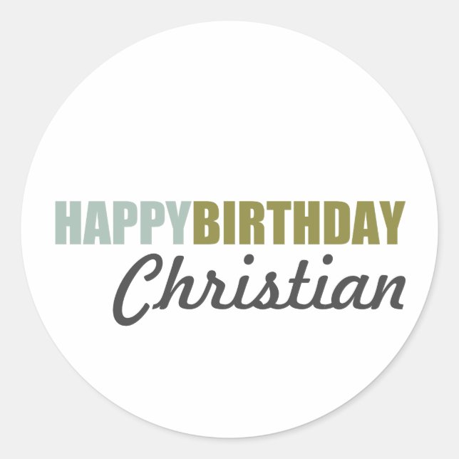 Happy Birthday Blue Green Grey Classic Round Sticker (Front)