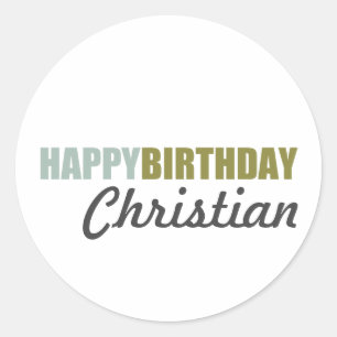 Happy Birthday Blue Green Grey Classic Round Sticker
