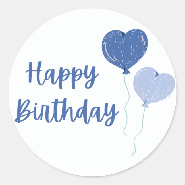 Happy Birthday Blue Heart Balloon Classic Round Sticker (Front)