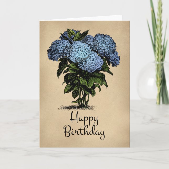 Happy Birthday Blue Hydrangea Floral Card (Front)