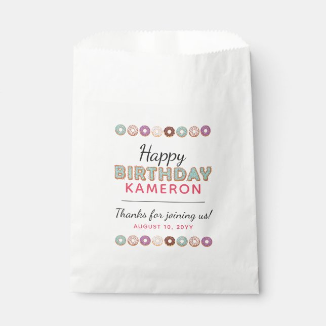 HAPPY BIRTHDAY Blue Iced Doughnuts Custom Name Par Favour Bags (Front)