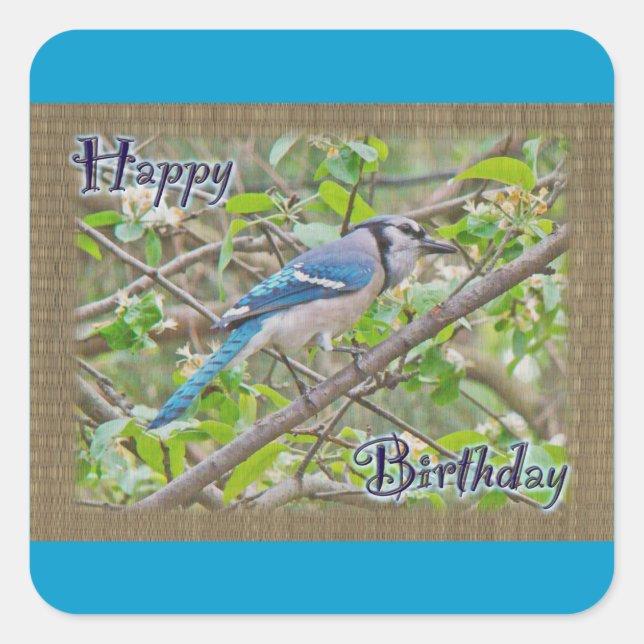 Happy Birthday Blue Jay Square Sticker (Front)