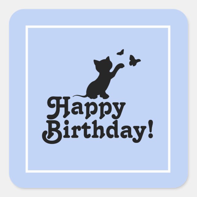 Happy Birthday Blue Kitten and Butterfly Sticker (Front)