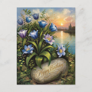 Happy Birthday Blue Lily Lakeside Greeting Postcard