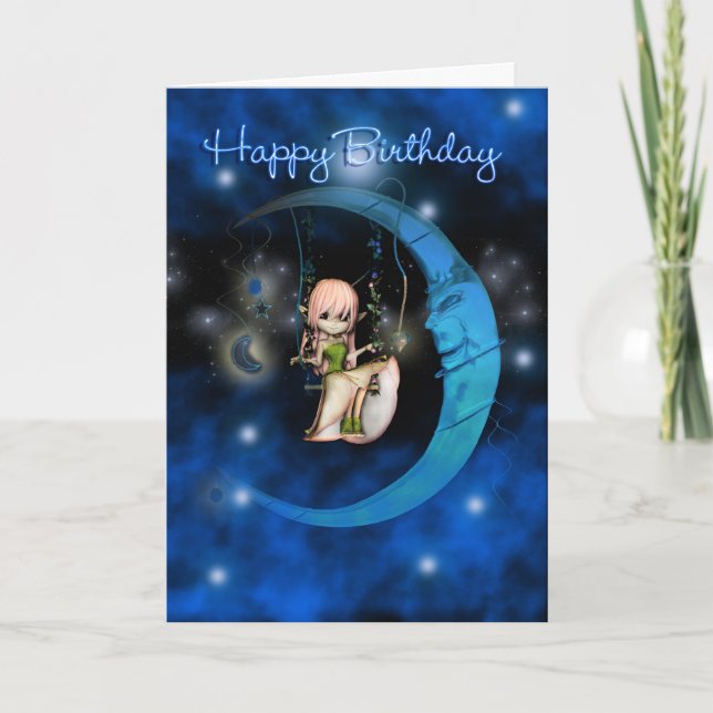 Happy Birthday Blue Moon Fairy stars and sky Card (Front)