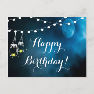 Happy Birthday blue moon light strings mason jars Postcard