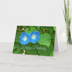 Happy Birthday Blue Morning Glory Flowers Card
