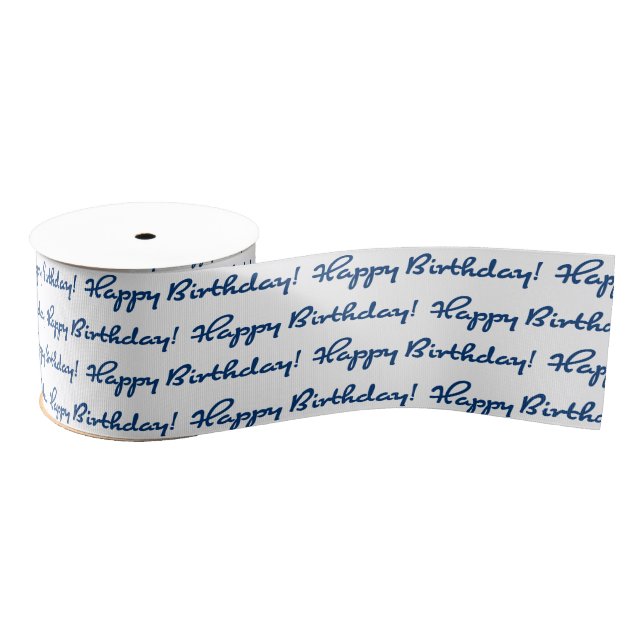 Happy Birthday! Blue Pattern Casual Script Grosgrain Ribbon (Spool)