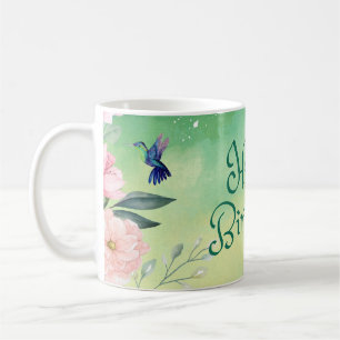 Happy Birthday Blue, Pink Watercolor Flowers Coffee Mug