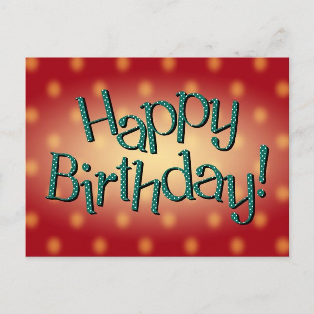 Happy Birthday Blue Polka Dot Text Red Bkgrd Postcard (Front)