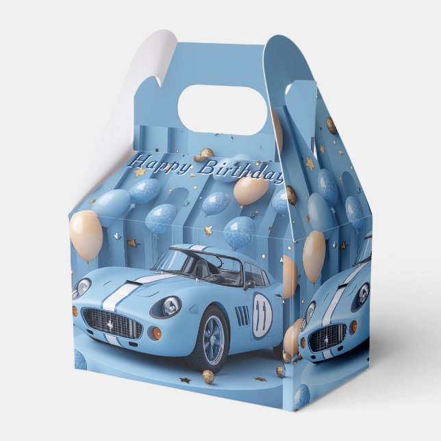 Happy Birthday Blue Race Car Balloons Favour Box (Front Side)