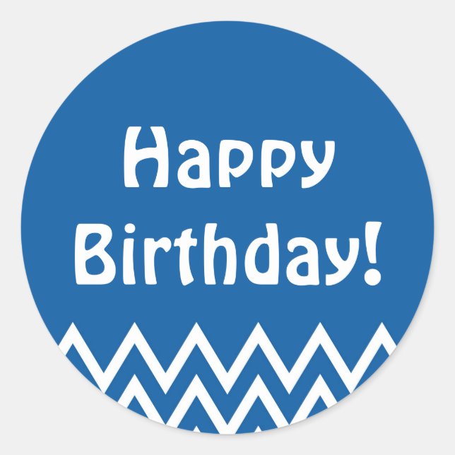 Happy Birthday - Blue Round Sticker (Front)