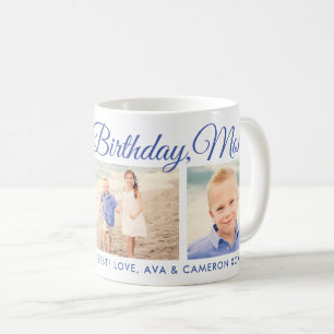 Happy Birthday Blue Script Photo Keepsake Coffee Mug