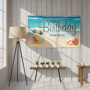 Happy Birthday Blue Sky Beach Banner