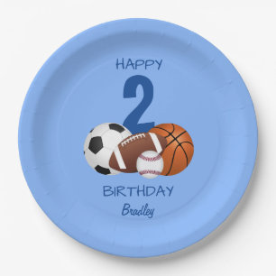Happy Birthday Blue Sports Kids Paper Plate