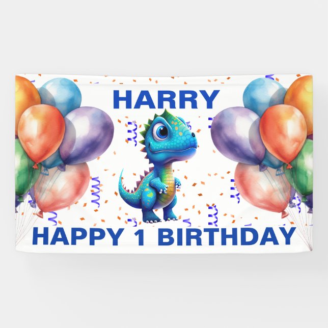 HAPPY BIRTHDAY BLUE T REX Banner (Horizontal)