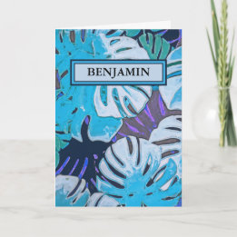 Happy Birthday Blue Watercolor Botanical Custom Card