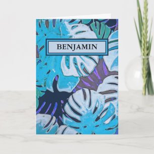 Happy Birthday Blue Watercolor Botanical Custom Card