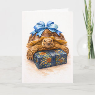Happy Birthday Blue Watercolor Sulcata turtle Card
