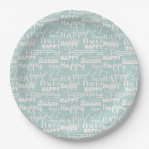 Happy Birthday Blue White Paper Plate