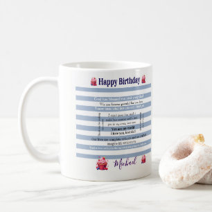 Happy Birthday Blue & White Stripe Mug
