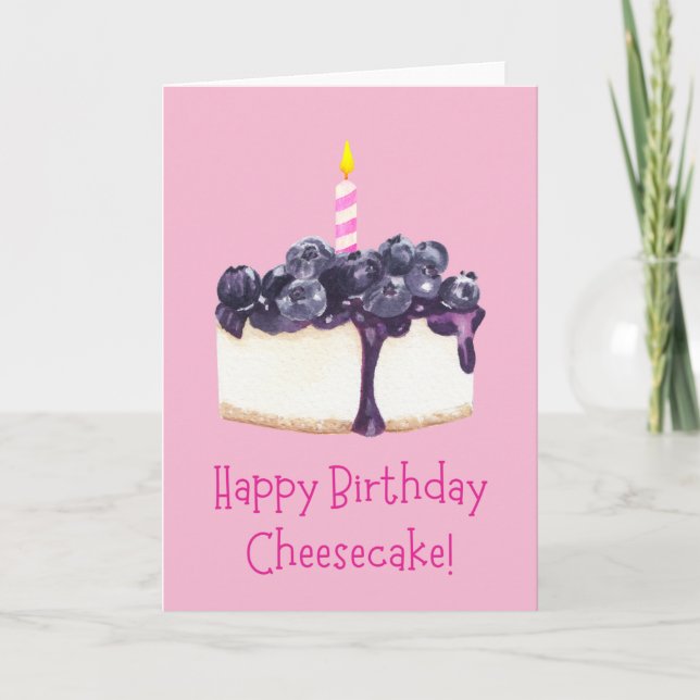 Happy Birthday Blueberry Cheesecake Pink Card (Front)
