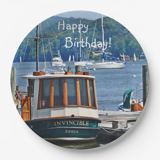Happy Birthday Boat Paper Plate (Front)