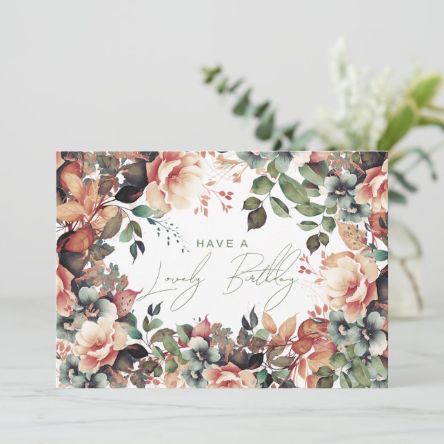 Happy Birthday Bohemian Garden Floral Card (Standing Front)