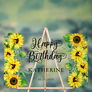 Happy Birthday Boho Sunflowers Eucalyptus Party Acrylic Sign