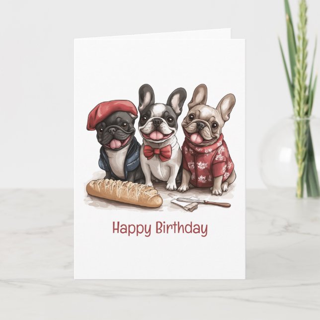Happy Birthday Bonjour French Bulldogs Card (Front)