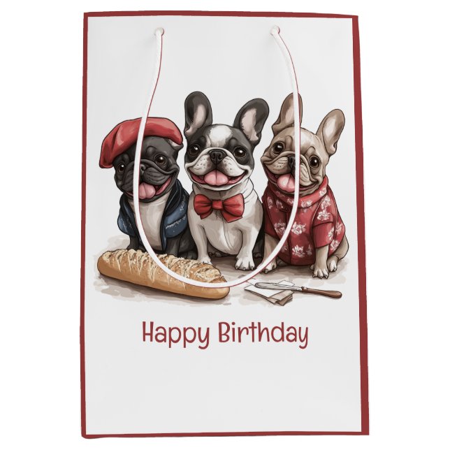 Happy Birthday Bonjour French Bulldogs Medium Gift Bag (Front)