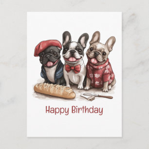 Happy Birthday Bonjour French Bulldogs Postcard
