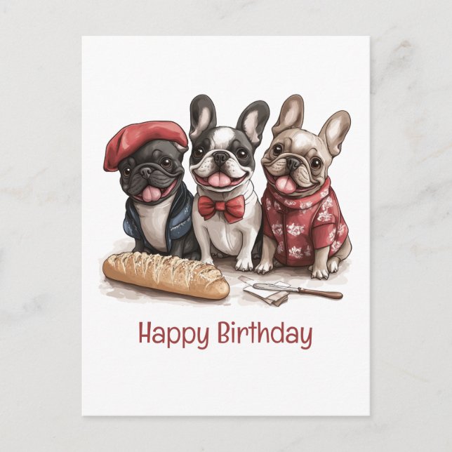 Happy Birthday Bonjour French Bulldogs Postcard (Front)
